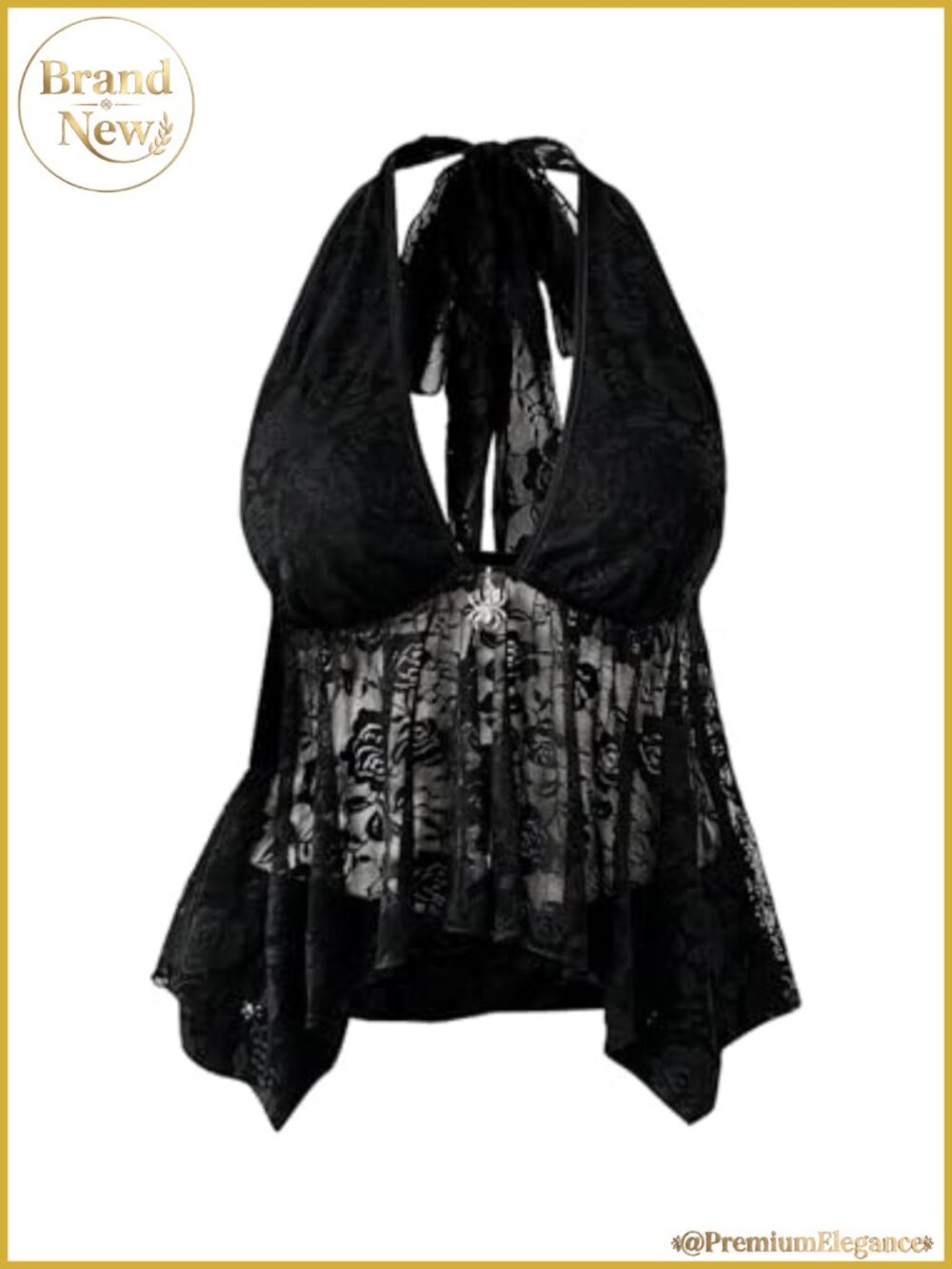 Plus Size Lace Halter Top Gothic Y2k Backless Sheer Ruffle Goth Grunge